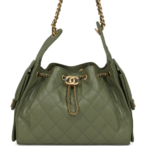 Chanel Small 25 Hobo Bag Green Caviar Antique Gold Hardware