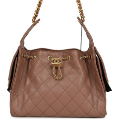 Chanel Small 25 Hobo Bag Brown Caviar Antique Gold Hardware