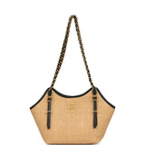 Chanel Small Coco Shopping Bag Raffia and Black Calfskin Antique Gold Hardware