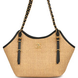 Chanel Small Coco Shopping Bag Raffia and Black Calfskin Antique Gold Hardware