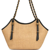 Chanel Small Coco Shopping Bag Raffia and Black Calfskin Antique Gold Hardware