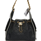 Chanel Small 25 Hobo Bag Black Raffia and White Calfskin Antique Gold Hardware - Thumbnail View 1