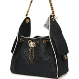 Chanel Small 25 Hobo Bag Black Raffia and White Calfskin Antique Gold Hardware - Thumbnail View 5