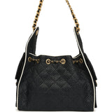 Chanel Small 25 Hobo Bag Black Raffia and White Calfskin Antique Gold Hardware - Thumbnail View 4