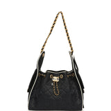 Chanel Small 25 Hobo Bag Black Raffia and White Calfskin Antique Gold Hardware - Thumbnail View 7