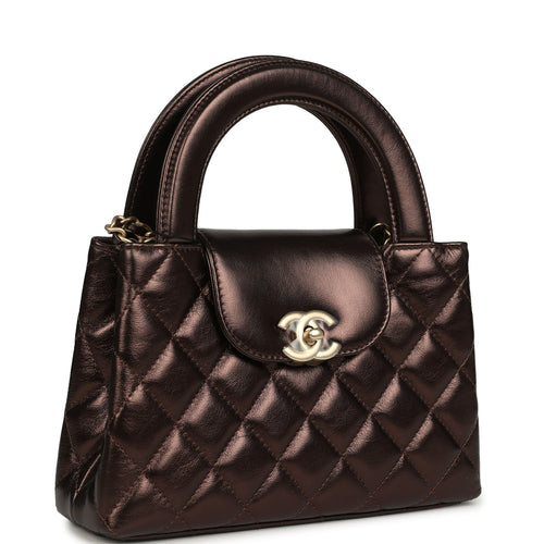 Chanel Small Kelly Shopper Metallic Dark Bronze Calfskin Brushed Light Gold Hardware