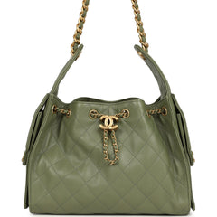 Chanel Small 25 Hobo Bag Green Caviar Antique Gold Hardware