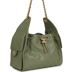 Chanel Small 25 Hobo Bag Green Caviar Antique Gold Hardware