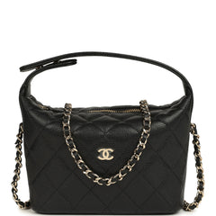 Chanel Mini Hobo Pouch with Chain Black Shiny Caviar Light Gold Hardware