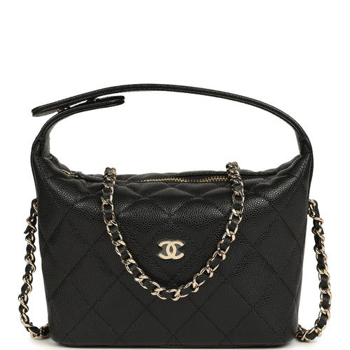 Chanel Mini Hobo Pouch with Chain Black Shiny Caviar Light Gold Hardware