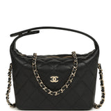 Chanel Mini Hobo Pouch with Chain Black Shiny Caviar Light Gold Hardware