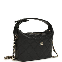 Chanel Mini Hobo Pouch with Chain Black Shiny Caviar Light Gold Hardware