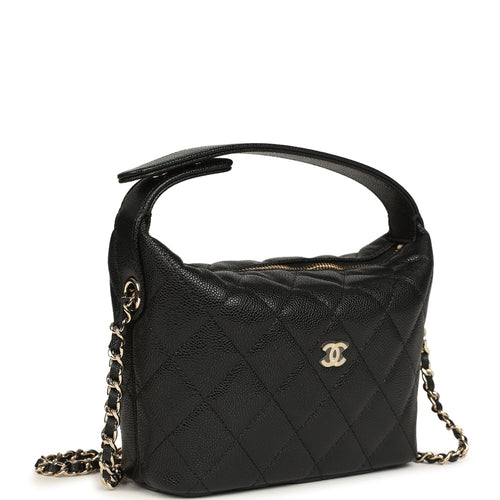 Chanel Mini Hobo Pouch with Chain Black Shiny Caviar Light Gold Hardware