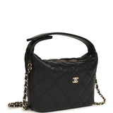 Chanel Mini Hobo Pouch with Chain Black Shiny Caviar Light Gold Hardware