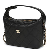 Chanel Mini Hobo Pouch with Chain Black Shiny Caviar Light Gold Hardware