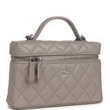 Chanel Top Handle Long Vanity Case with Chain Grey Shiny Caviar Silver Hardware
