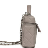 Chanel Top Handle Long Vanity Case with Chain Grey Shiny Caviar Silver Hardware