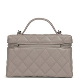 Chanel Top Handle Long Vanity Case with Chain Grey Shiny Caviar Silver Hardware