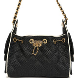 Chanel Mini 25 Hobo Bag Black Raffia and White Calfskin Antique Gold Hardware