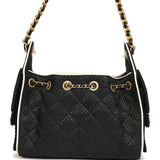 Chanel Mini 25 Hobo Bag Black Raffia and White Calfskin Antique Gold Hardware