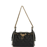 Chanel Mini 25 Hobo Bag Black Raffia and White Calfskin Antique Gold Hardware