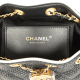 Chanel Mini 25 Hobo Bag Black Raffia and White Calfskin Antique Gold Hardware