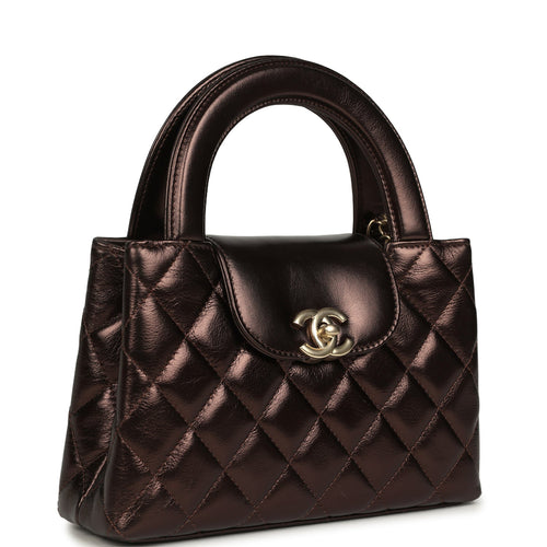 Chanel Small Kelly Shopper Metallic Dark Bronze Calfskin Brushed Light Gold Hardware