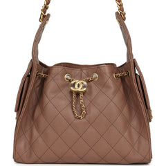 Chanel Small 25 Hobo Bag Brown Caviar Antique Gold Hardware