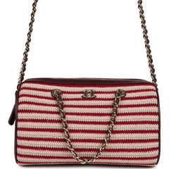Chanel Mini Timeless Classic Barrel Bag with Chain Burgundy Multi Crochet and Burgundy Lambskin Light Gold Hardware