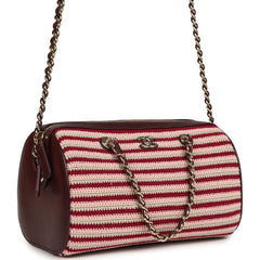 Chanel Mini Timeless Classic Barrel Bag with Chain Burgundy Multi Crochet and Burgundy Lambskin Light Gold Hardware