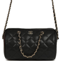 Chanel Mini Timeless Classic Barrel Bag with Chain Black Shiny Caviar Light Gold Hardware
