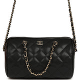Chanel Mini Timeless Classic Barrel Bag with Chain Black Shiny Caviar Light Gold Hardware