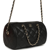 Chanel Mini Timeless Classic Barrel Bag with Chain Black Shiny Caviar Light Gold Hardware