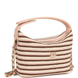 Chanel Mini Hobo Pouch with Chain Light Pink, Brown and White Crochet and Lambskin Light Gold Hardware