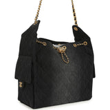 Chanel Medium 25 Hobo Bag Black Washed Denim Antique Gold Hardware