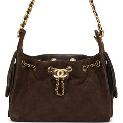 Chanel Mini 25 Hobo Bag Dark Brown Suede Antique Gold Hardware