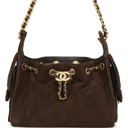 Chanel Mini 25 Hobo Bag Dark Brown Suede Antique Gold Hardware
