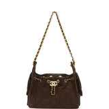 Chanel Mini 25 Hobo Bag Dark Brown Suede Antique Gold Hardware - Thumbnail View 6
