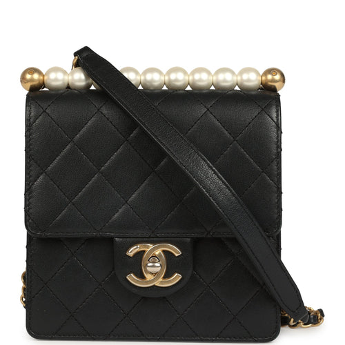 Pre-owned Chanel Chic Pearls Flap Bag Black Calfskin Brushed Gold Hardware
