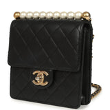 Pre-owned Chanel Chic Pearls Flap Bag Black Calfskin Brushed Gold Hardware