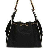 Chanel Small 25 Hobo Bag Black Raffia and White Calfskin Antique Gold Hardware