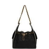 Chanel Small 25 Hobo Bag Black Raffia and White Calfskin Antique Gold Hardware