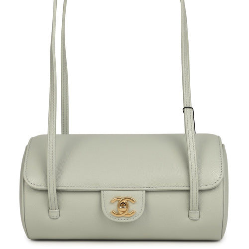 Chanel Preppy Coco Bowling Bag Light Green Shiny Caviar Brushed Gold Hardware