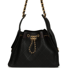 Chanel Small 25 Hobo Bag Black Perforated Calfskin Antique Gold Hardware