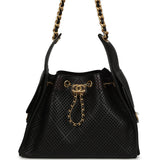 Chanel Small 25 Hobo Bag Black Perforated Calfskin Antique Gold Hardware