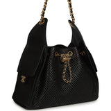 Chanel Small 25 Hobo Bag Black Perforated Calfskin Antique Gold Hardware