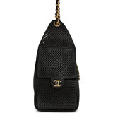 Chanel Small 25 Hobo Bag Black Perforated Calfskin Antique Gold Hardware
