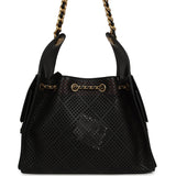 Chanel Small 25 Hobo Bag Black Perforated Calfskin Antique Gold Hardware