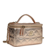 Chanel Small Top Handle Vanity Case With Chain Metallic Copper Shiny Caviar Light Gold Hardware