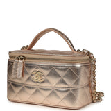 Chanel Small Top Handle Vanity Case With Chain Metallic Copper Shiny Caviar Light Gold Hardware